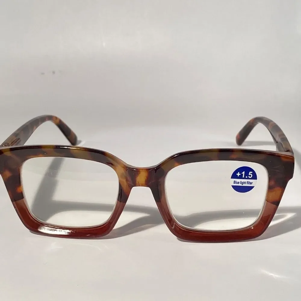 1559 Claudia Square Concave 1.5 NEW Tortoise Reading Glasses Blue Light Filter